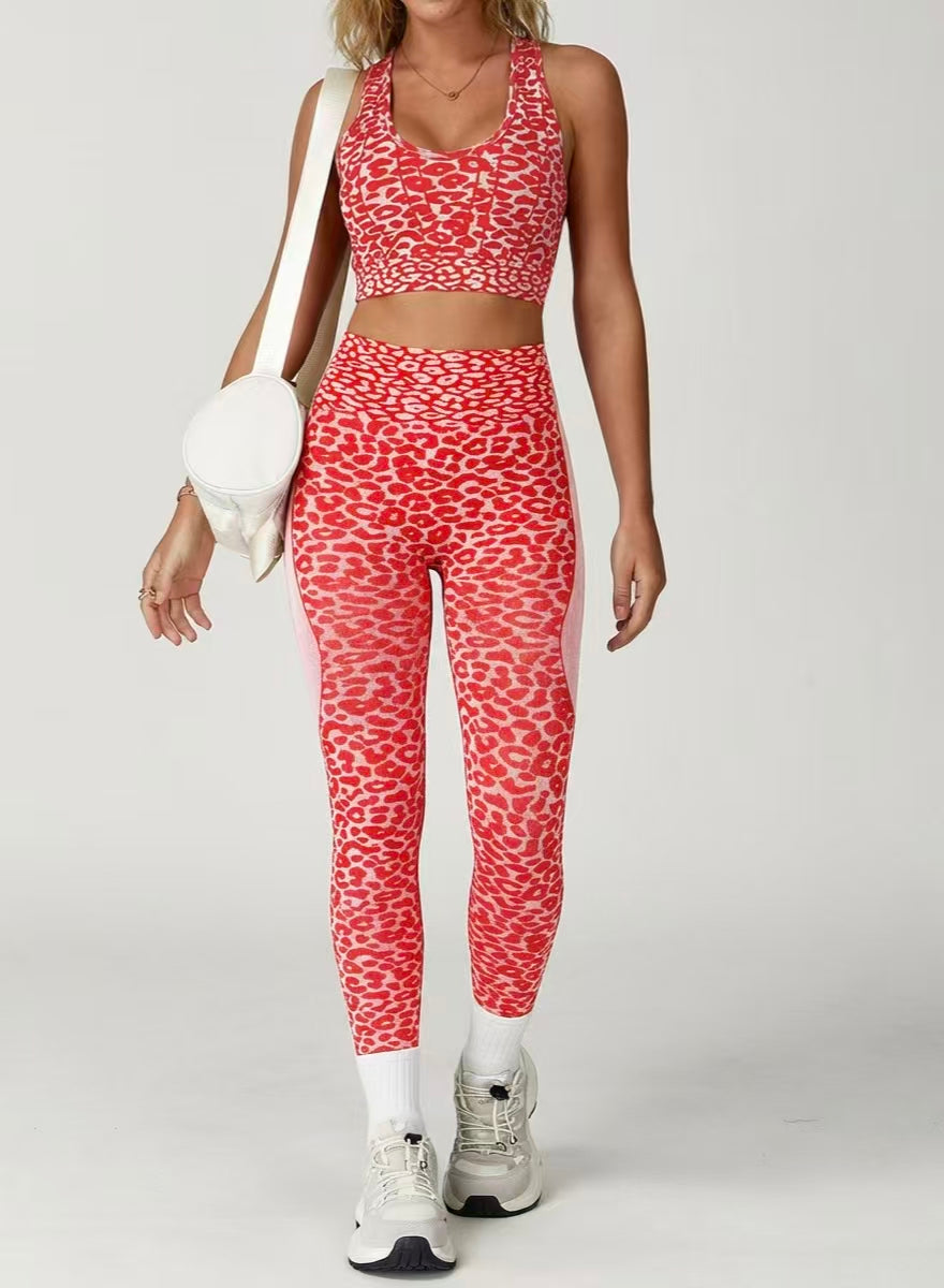 Custom Pink Leopard Print Sports Bra & High-Waisted Leggings Set – Private Label Activewear