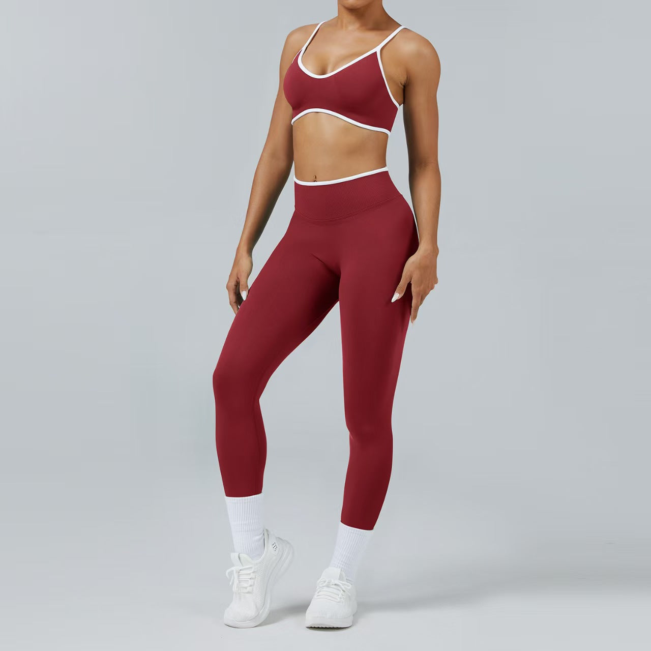 Custom Contrast Trim 3-Piece Activewear Set – Sports Bra, Tank Top, Biker Shorts & Leggings | Private Label OEM