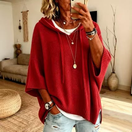 Custom Women’s Oversized Hooded Knit Poncho Sweater – Private Label Knitwear OEM