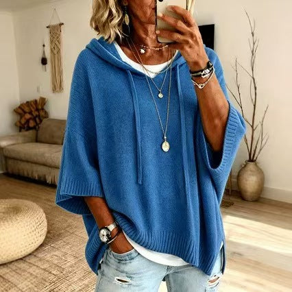Custom Women’s Oversized Hooded Knit Poncho Sweater – Private Label Knitwear OEM