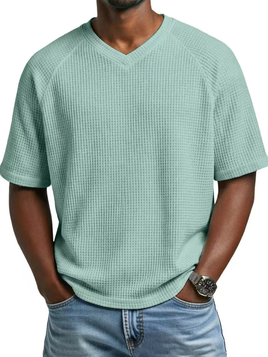 Custom Men’s Waffle Knit V-Neck T-Shirt – Private Label Textured Casualwear OEM