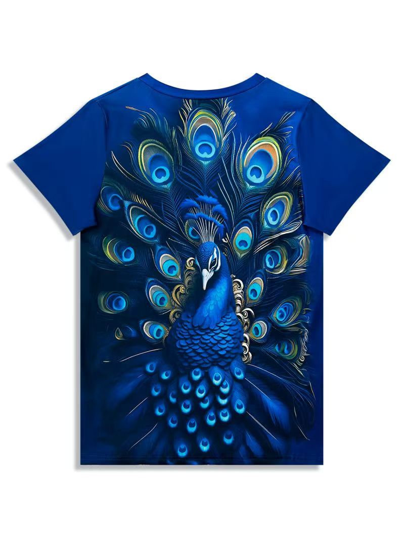 Custom Women’s Blue Peacock Graphic Print T-Shirt – Private Label Fashion Apparel OEM