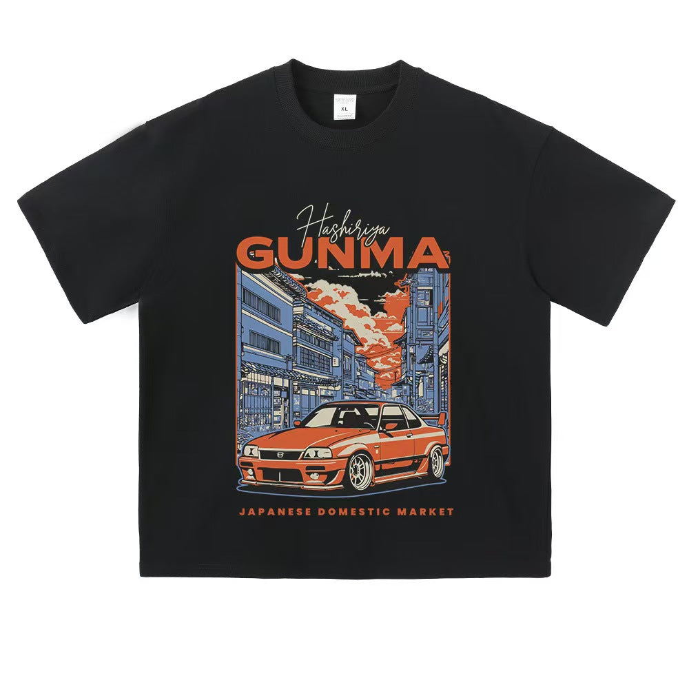 Custom Vintage Washed Japanese Automotive Graphic Oversized T-Shirt – Private Label Streetwear OEM
