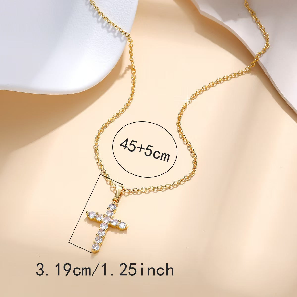 Custom Gold-Plated Cubic Zirconia Cross Pendant Necklace – Private Label Jewelry OEM