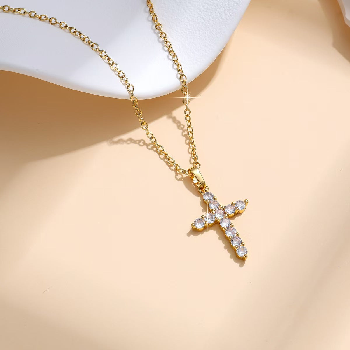 Custom Gold-Plated Cubic Zirconia Cross Pendant Necklace – Private Label Jewelry OEM