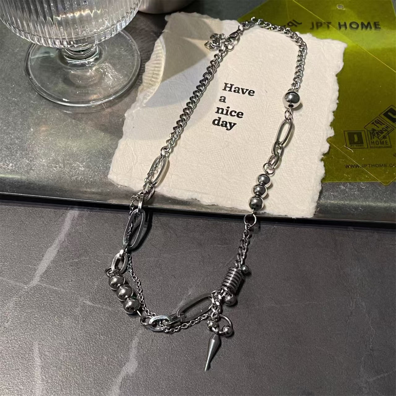 Custom Mixed-Link Stainless Steel Spike Pendant Necklace – Private Label Streetwear Jewelry OEM