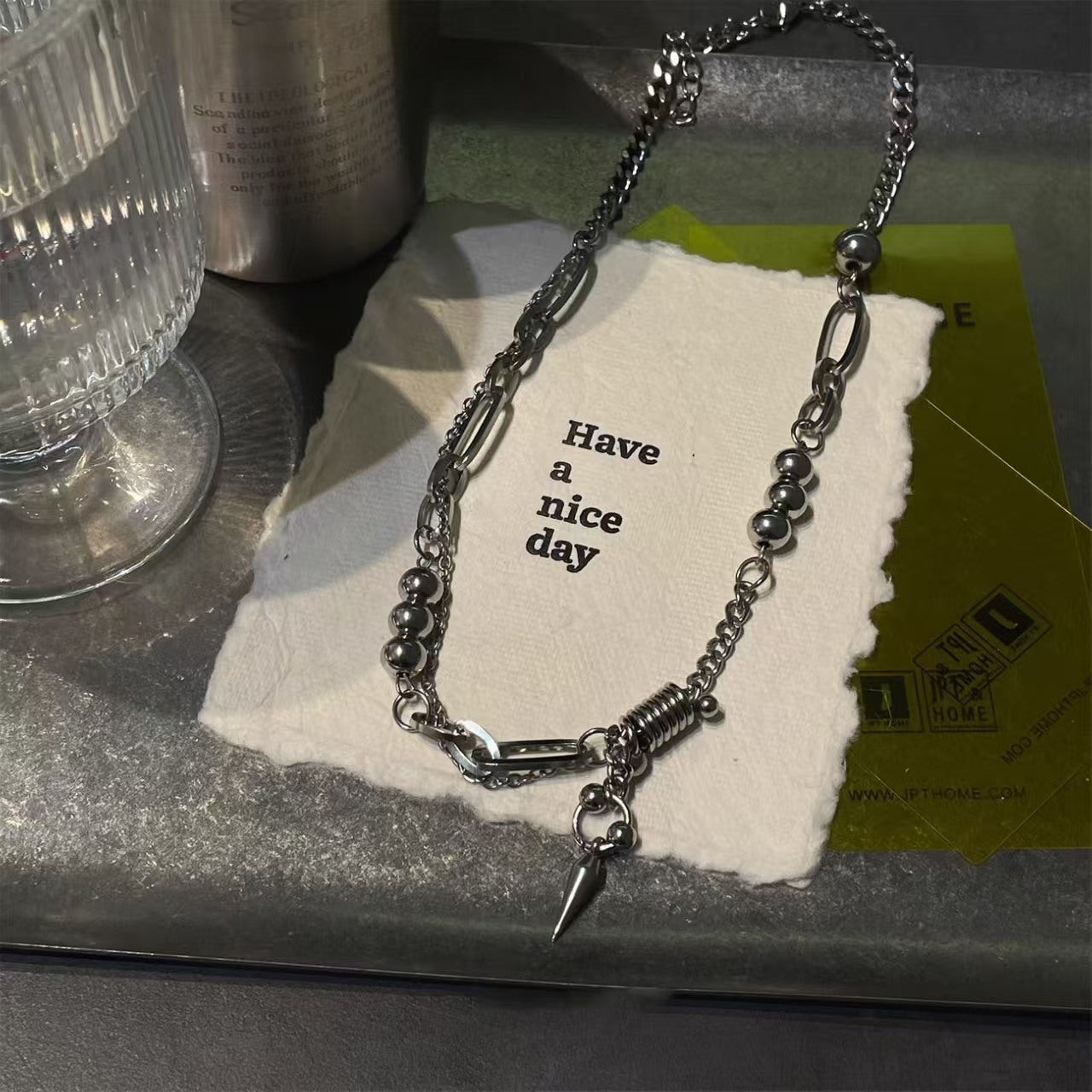 Custom Mixed-Link Stainless Steel Spike Pendant Necklace – Private Label Streetwear Jewelry OEM