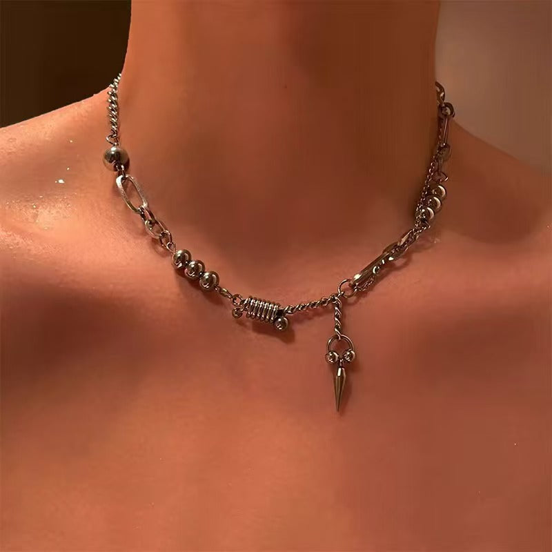 Custom Mixed-Link Stainless Steel Spike Pendant Necklace – Private Label Streetwear Jewelry OEM