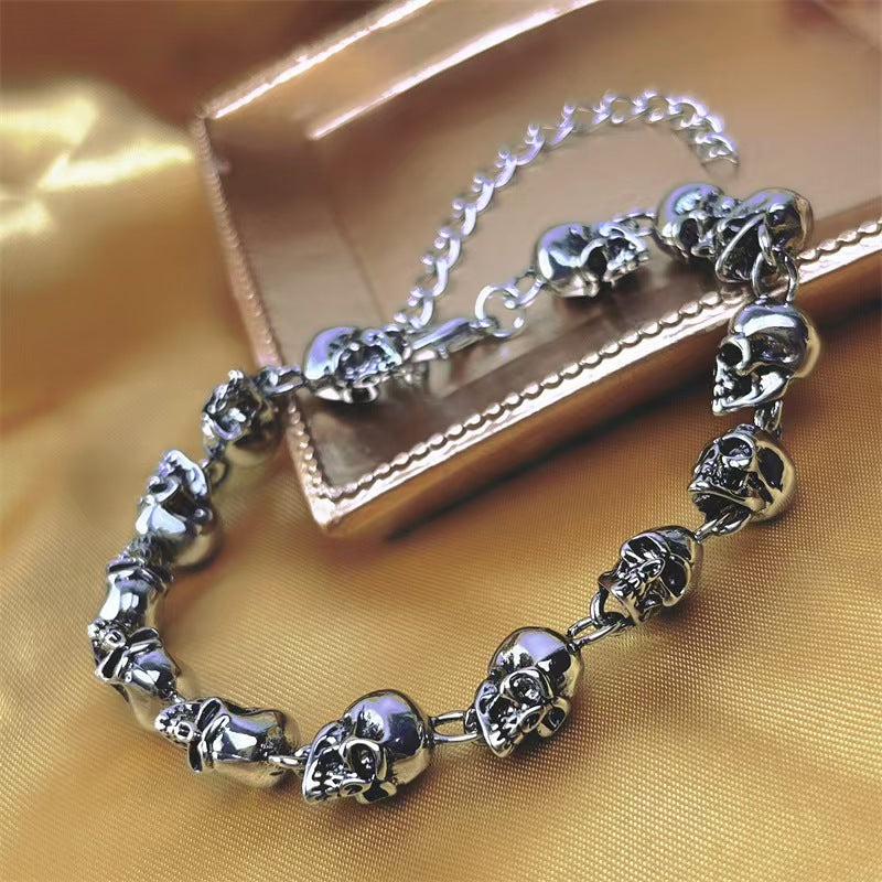 Custom Vintage Skull Beaded Chain Bracelet – Stainless Steel Gothic Jewelry OEM