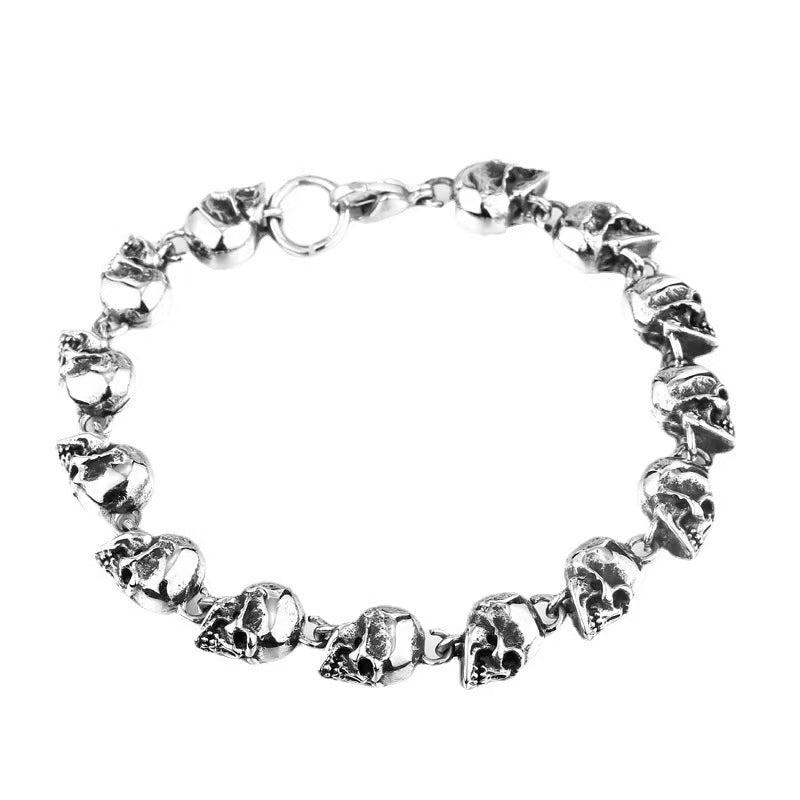 Custom Vintage Skull Beaded Chain Bracelet – Stainless Steel Gothic Jewelry OEM