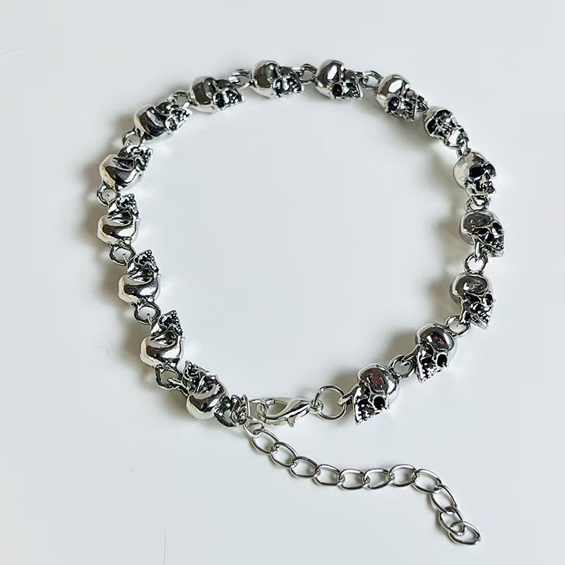 Custom Vintage Skull Beaded Chain Bracelet – Stainless Steel Gothic Jewelry OEM