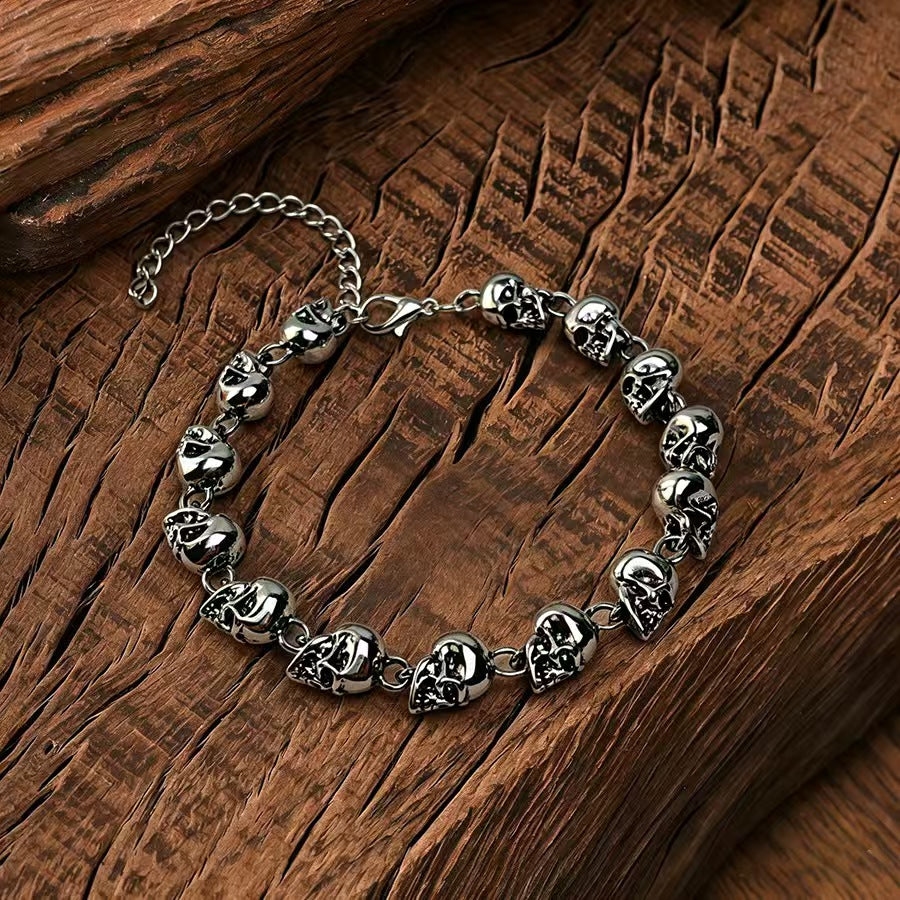Custom Vintage Skull Beaded Chain Bracelet – Stainless Steel Gothic Jewelry OEM