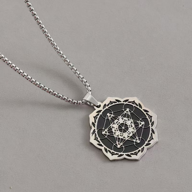 Custom Stainless Steel Geometric Mandala Pendant Necklace – Private Label Symbolic Jewelry OEM