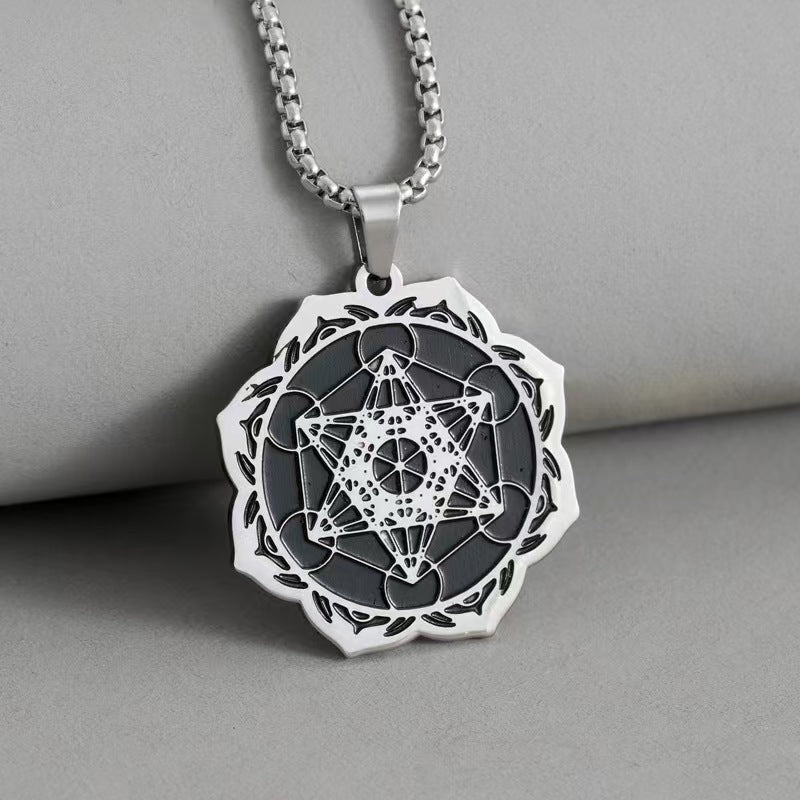 Custom Stainless Steel Geometric Mandala Pendant Necklace – Private Label Symbolic Jewelry OEM