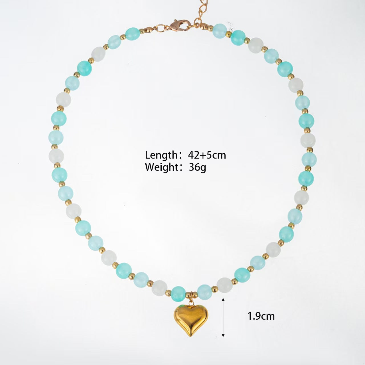 Custom Pastel Gemstone Beaded Puffy Heart Pendant Necklace – Private Label Jewelry OEM