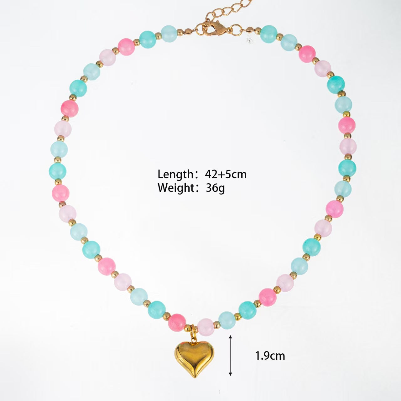 Custom Pastel Gemstone Beaded Puffy Heart Pendant Necklace – Private Label Jewelry OEM