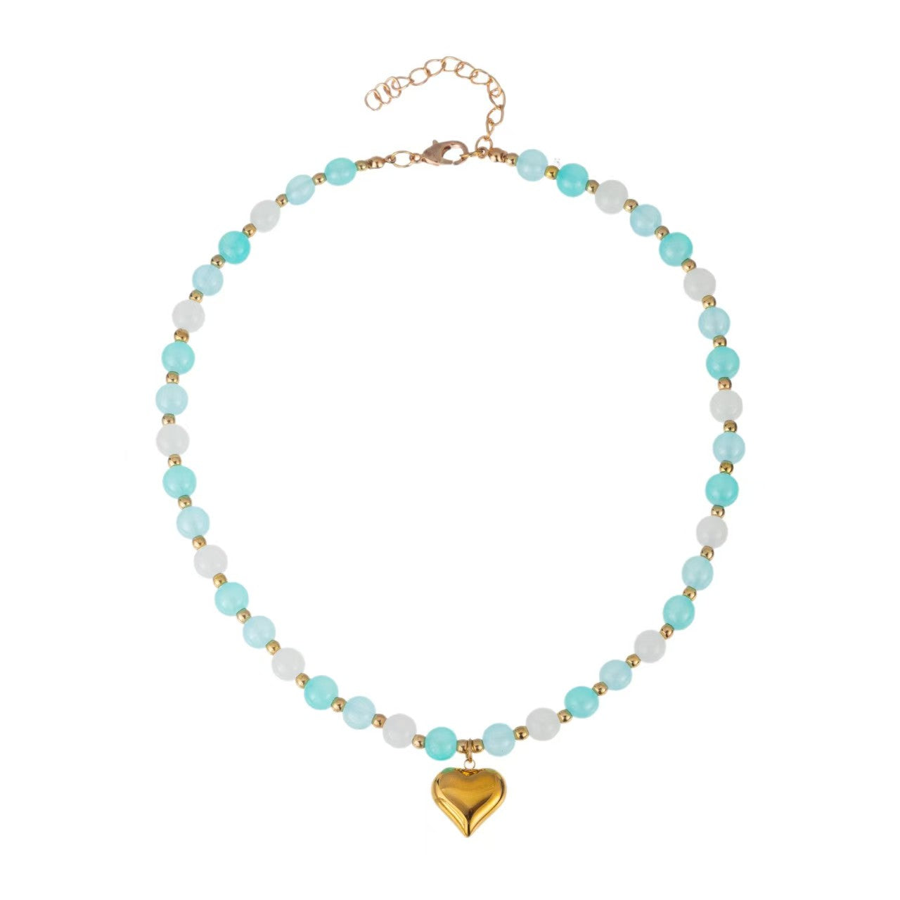 Custom Pastel Gemstone Beaded Puffy Heart Pendant Necklace – Private Label Jewelry OEM