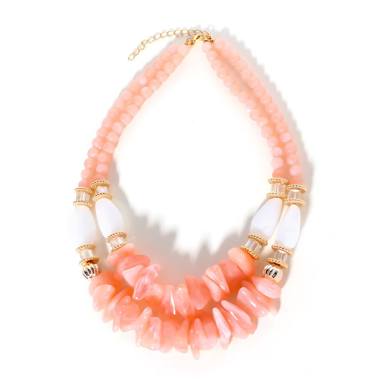 Custom Pink Gemstone Chip Cluster Statement Necklace – Handcrafted Private Label Jewelry OEM