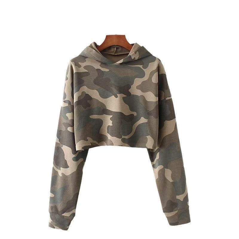 Custom Women’s Camouflage Print Cropped Hoodie – Private Label Streetwear OEM