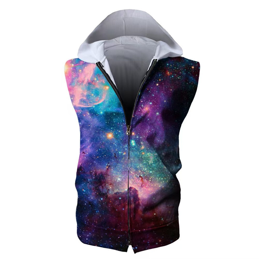 Custom 3D Astronaut All-Over Print Sleeveless Zip Hoodie – Private Label Apparel OEM