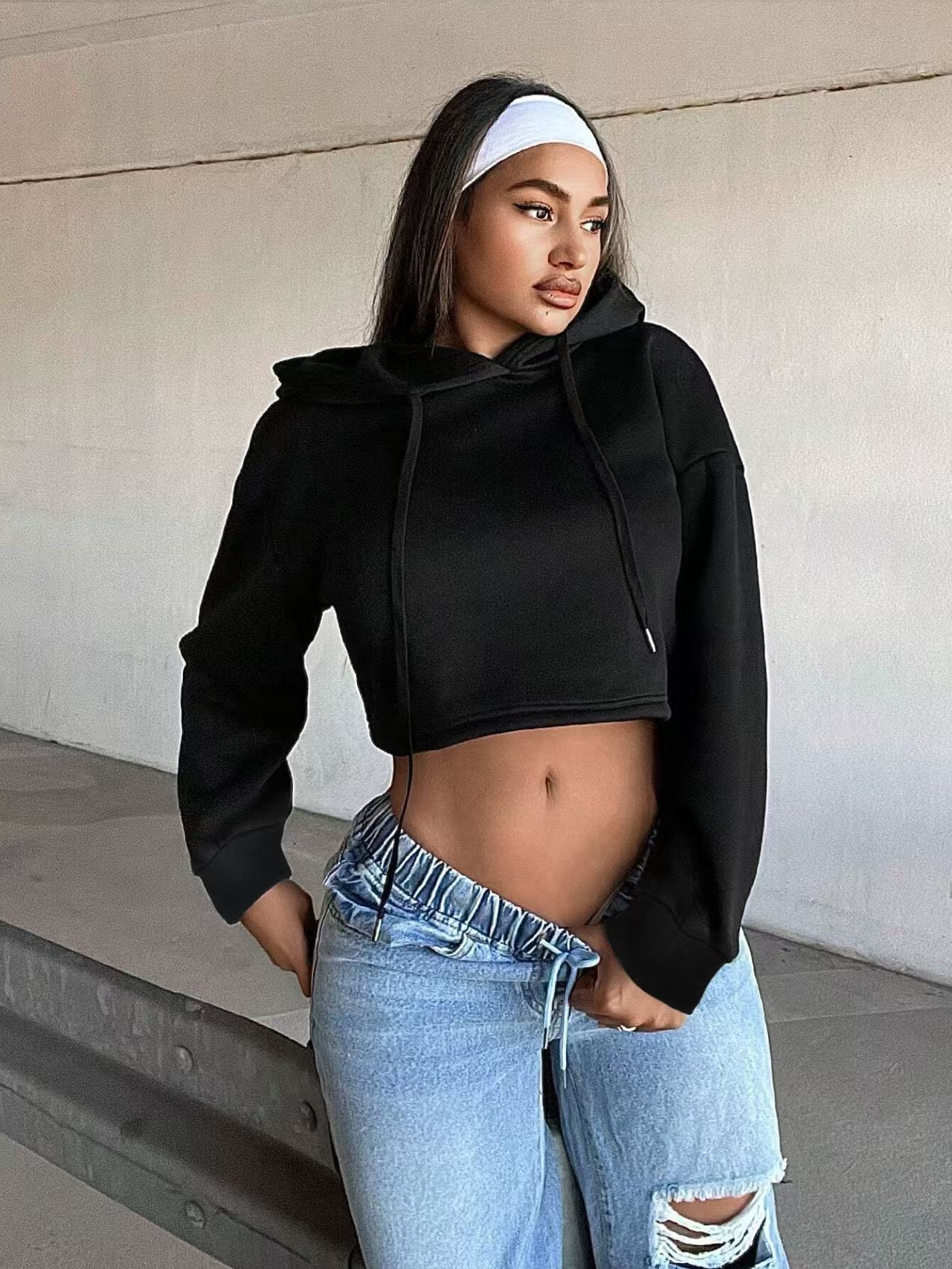 Custom Women’s Asymmetric Layered Cropped Hoodie – Private Label Streetwear OEM