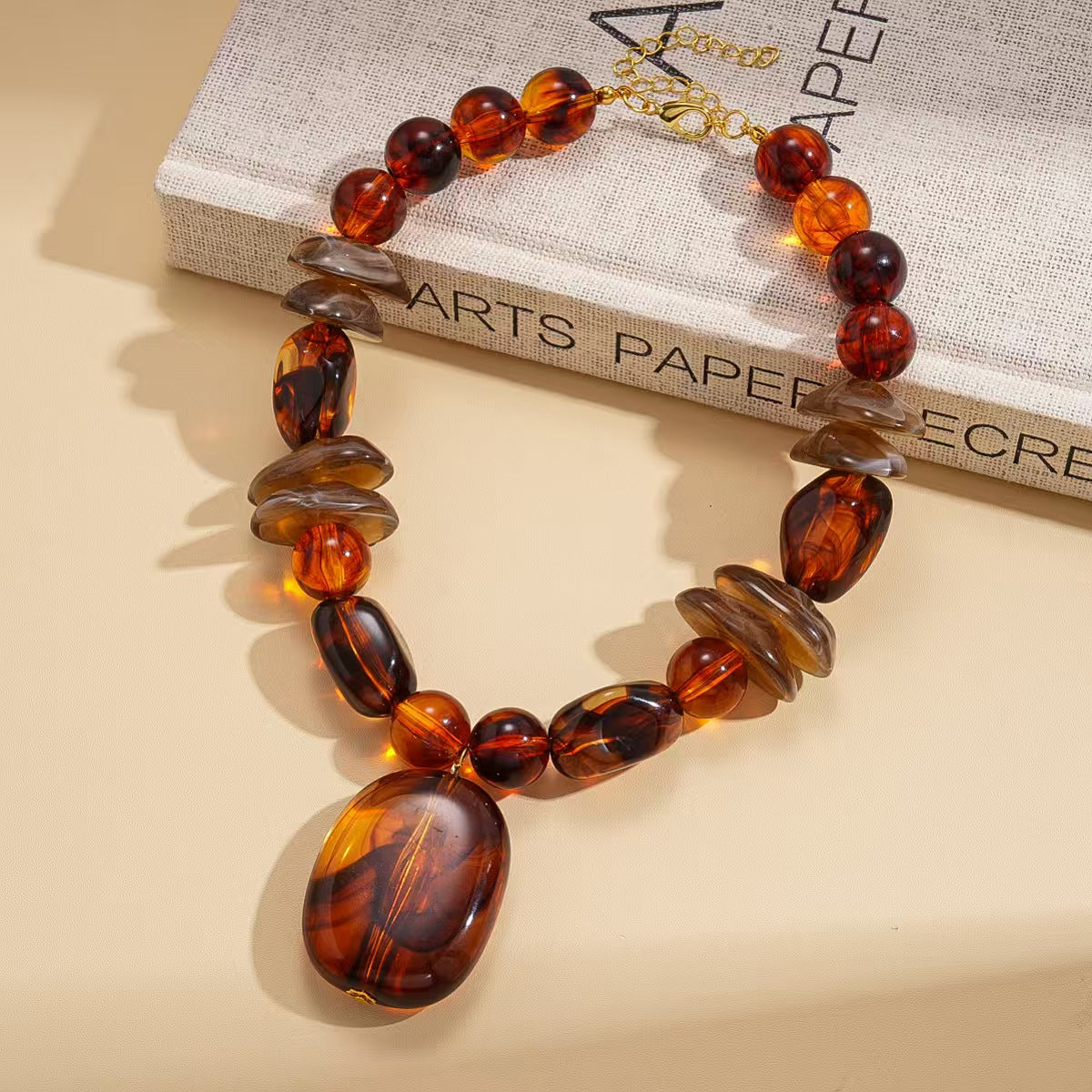 Custom Handcrafted Amber-Style Beaded Pendant Necklace – Private Label Statement Jewelry OEM