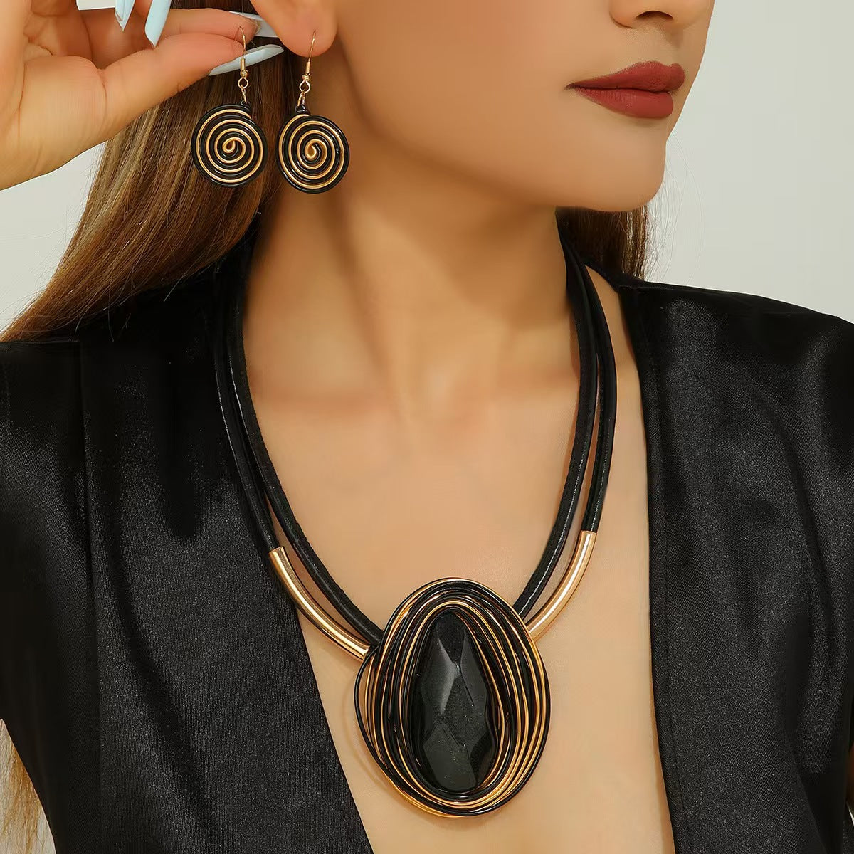 Custom Handcrafted Cobalt Blue Wire-Wrapped Statement Jewelry Set – Necklace & Earrings | Private Label OEM