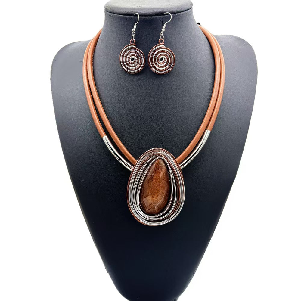 Custom Handcrafted Cobalt Blue Wire-Wrapped Statement Jewelry Set – Necklace & Earrings | Private Label OEM