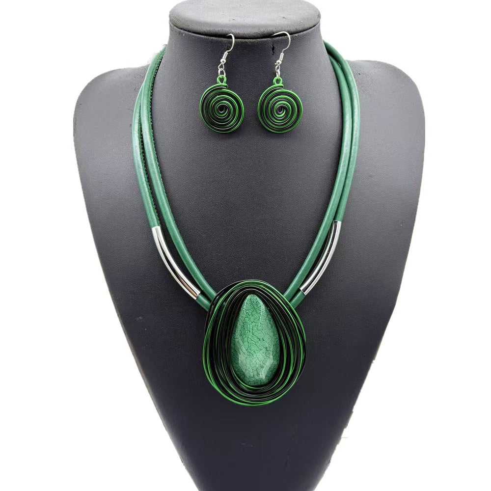 Custom Handcrafted Cobalt Blue Wire-Wrapped Statement Jewelry Set – Necklace & Earrings | Private Label OEM