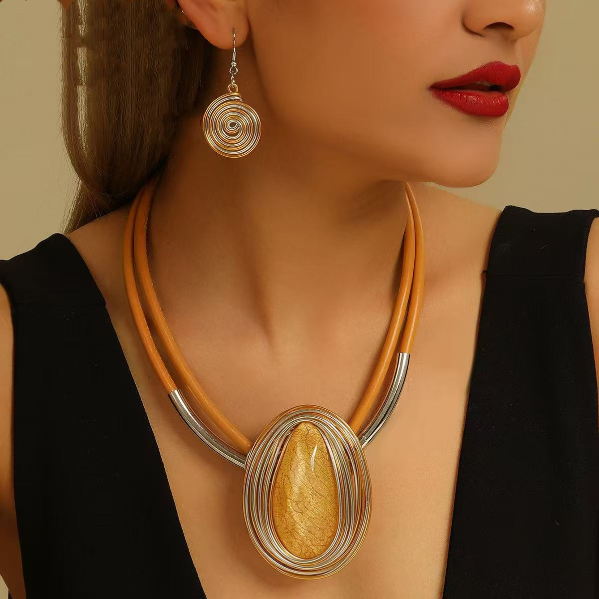 Custom Handcrafted Cobalt Blue Wire-Wrapped Statement Jewelry Set – Necklace & Earrings | Private Label OEM