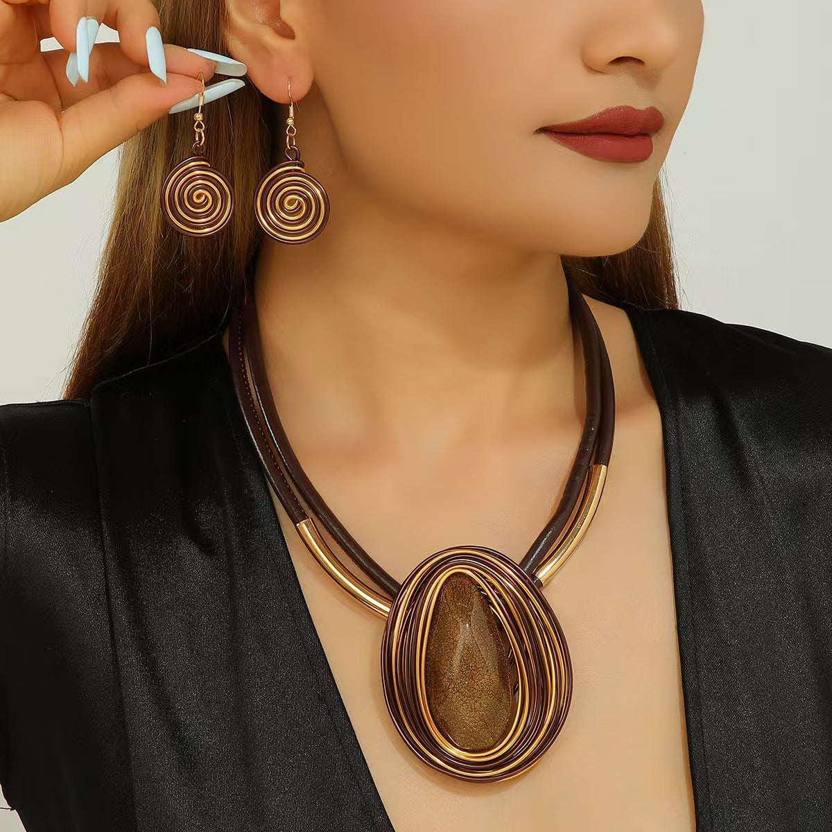 Custom Handcrafted Cobalt Blue Wire-Wrapped Statement Jewelry Set – Necklace & Earrings | Private Label OEM