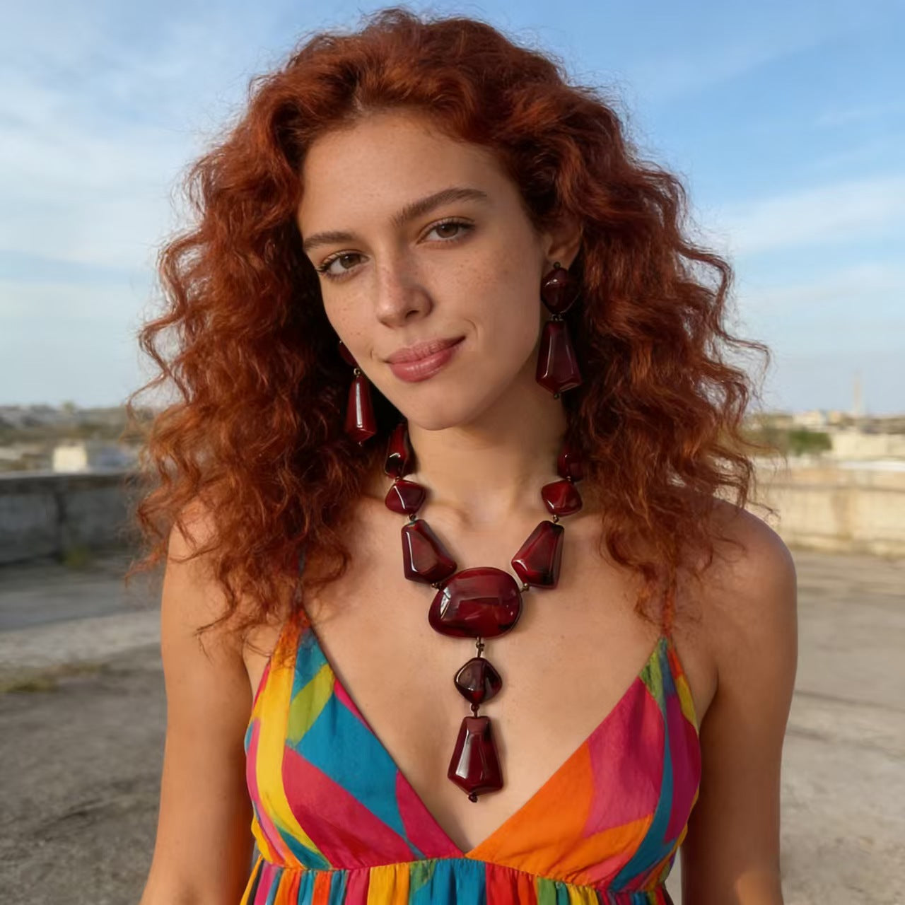 Custom Handcrafted Marbled Stone Statement Jewelry Set – Necklace & Drop Earrings | Private Label OEM