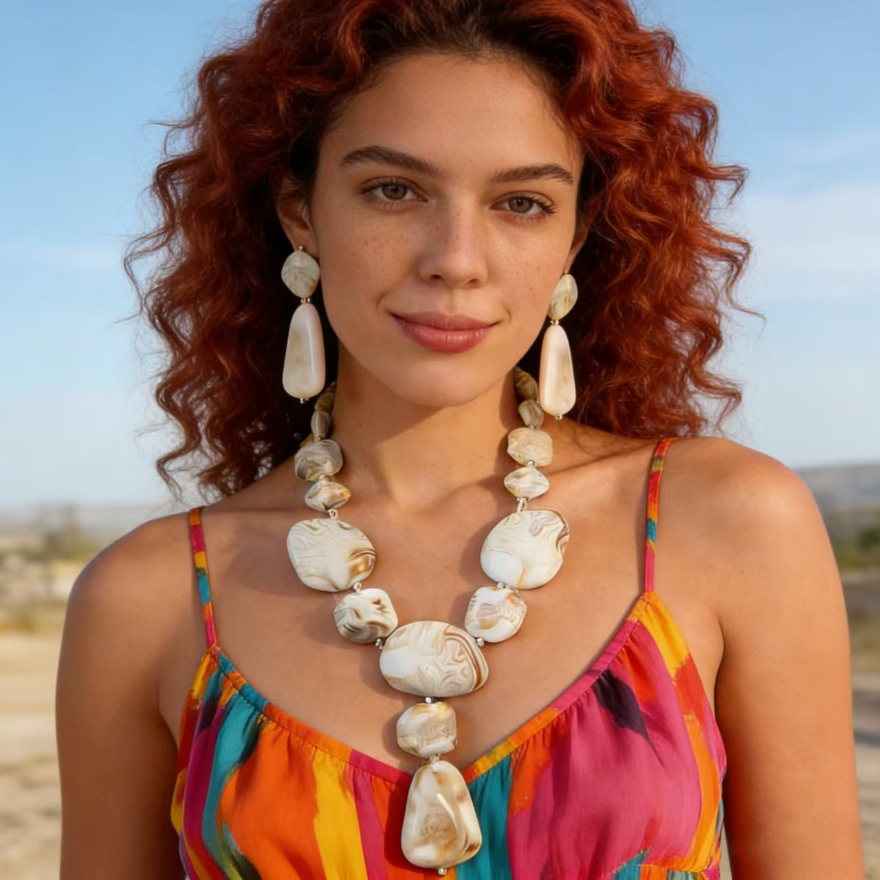 Custom Handcrafted Marbled Stone Statement Jewelry Set – Necklace & Drop Earrings | Private Label OEM
