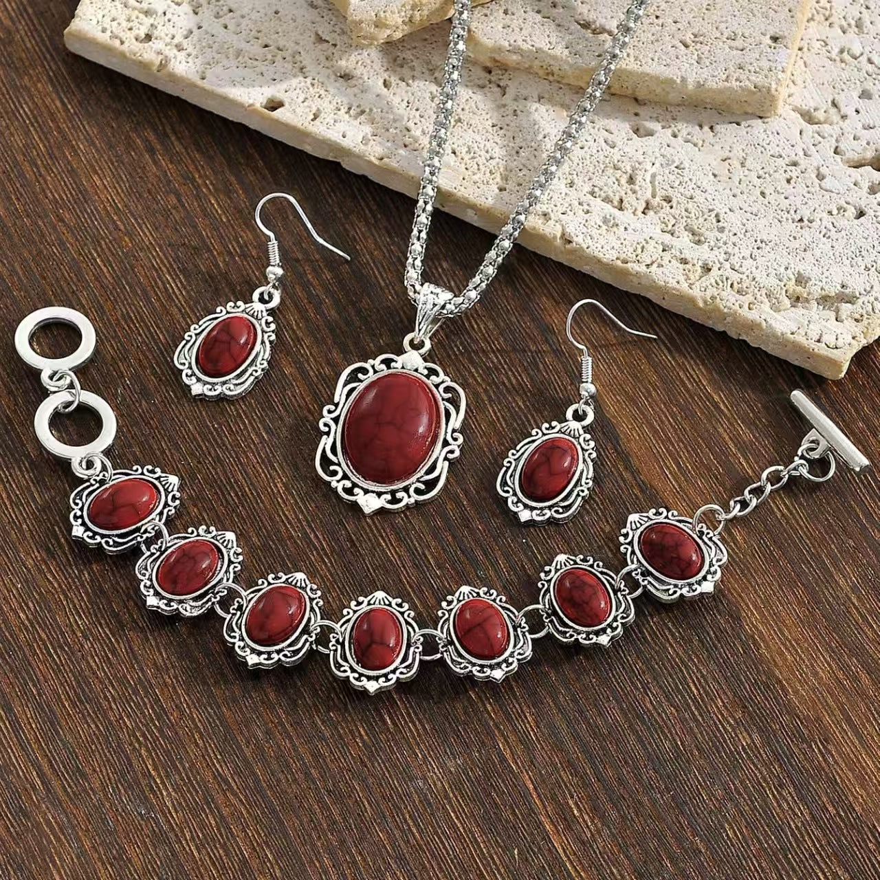 Custom Black Onyx-Style Vintage Jewelry Set – Necklace, Bracelet & Earrings | Private Label OEM