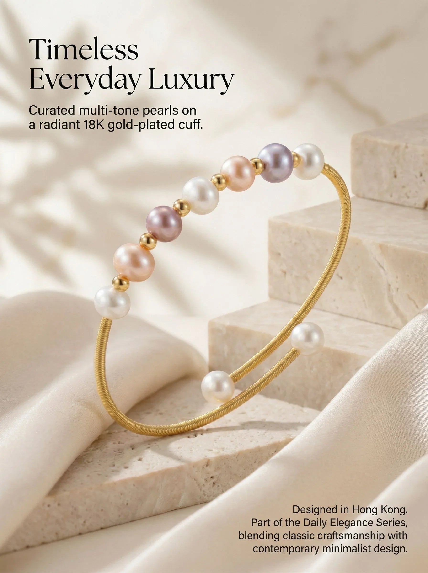 Lumiara 24K Gold Plated Multi-Tone Pearl Charm Bracelet Minimalist Handcrafted