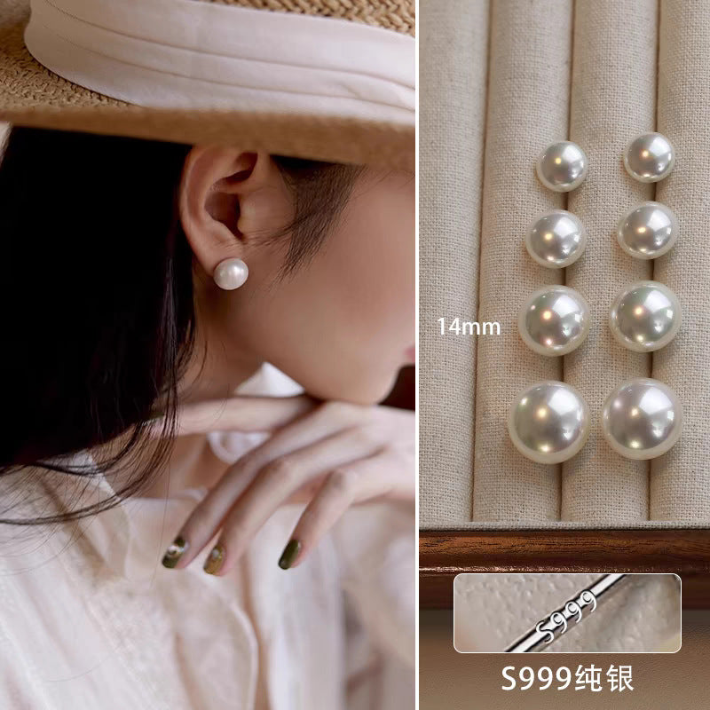 Silver Strong Light Shi Jia Steamed Bun Pearl Earrings for Women, Retro Luxury Earrings, Stylish for Work or Casual Wear