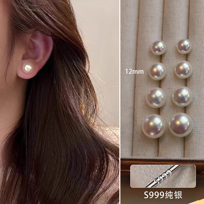 Silver Strong Light Shi Jia Steamed Bun Pearl Earrings for Women, Retro Luxury Earrings, Stylish for Work or Casual Wear