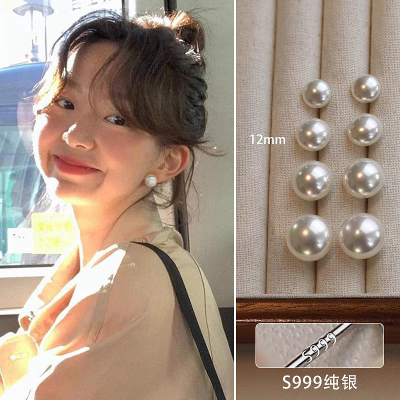 Silver Strong Light Shi Jia Steamed Bun Pearl Earrings for Women, Retro Luxury Earrings, Stylish for Work or Casual Wear