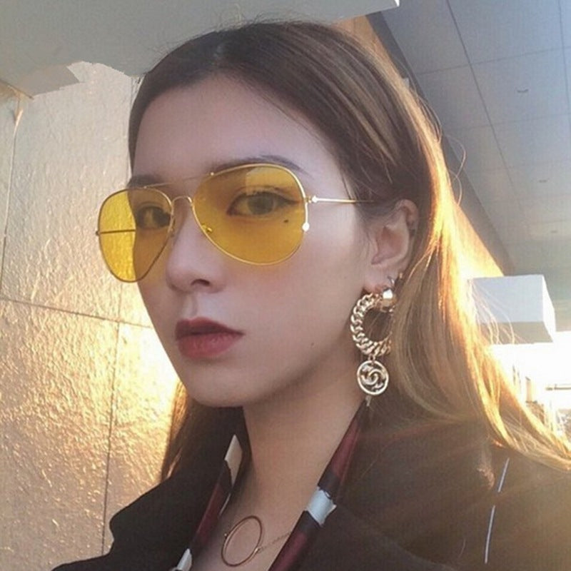 Sunglasses, retro metal frame sunglasses, sun glasses, yellow lenses, night vision goggles