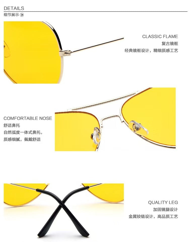 Sunglasses, retro metal frame sunglasses, sun glasses, yellow lenses, night vision goggles