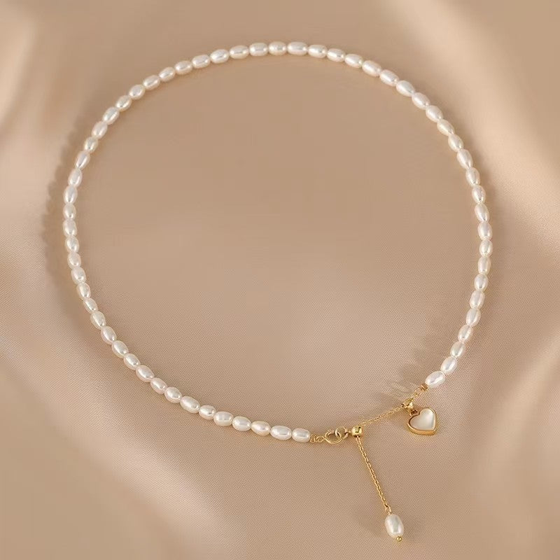 Natural freshwater pearl necklace for women, lightweight luxury Baroque heart-shaped mother-of-pearl collar chain, popular neckpiece, high-end accessory