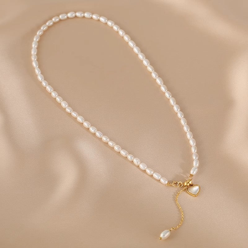 Natural freshwater pearl necklace for women, lightweight luxury Baroque heart-shaped mother-of-pearl collar chain, popular neckpiece, high-end accessory