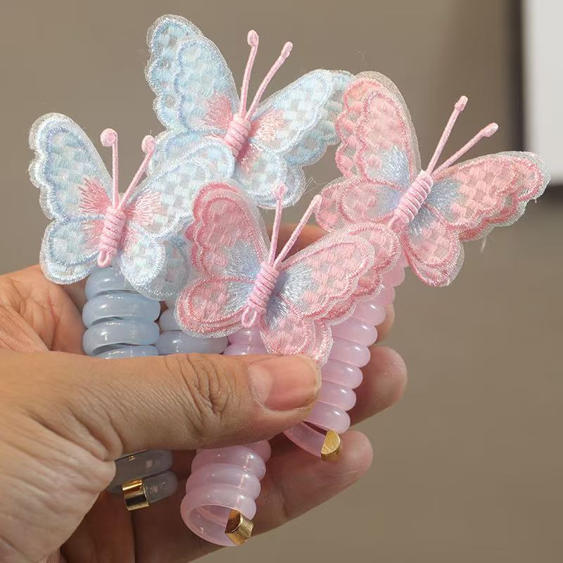 Children’s ultra-cute butterfly phone cord hairpin, new design, cartoon-style, sweet, bun-holding hair tie, high-appeal hair cord, braided hair cord