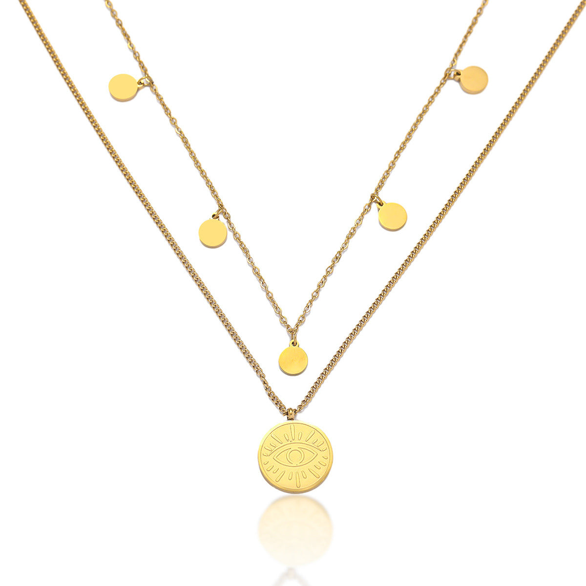 Necklace Women’s Vintage, Unique Bean Chain Necklace, Eye-Catching, Double-Layer, Thin Design, Simple Round Discs, Internet Celebrity Collar Chain