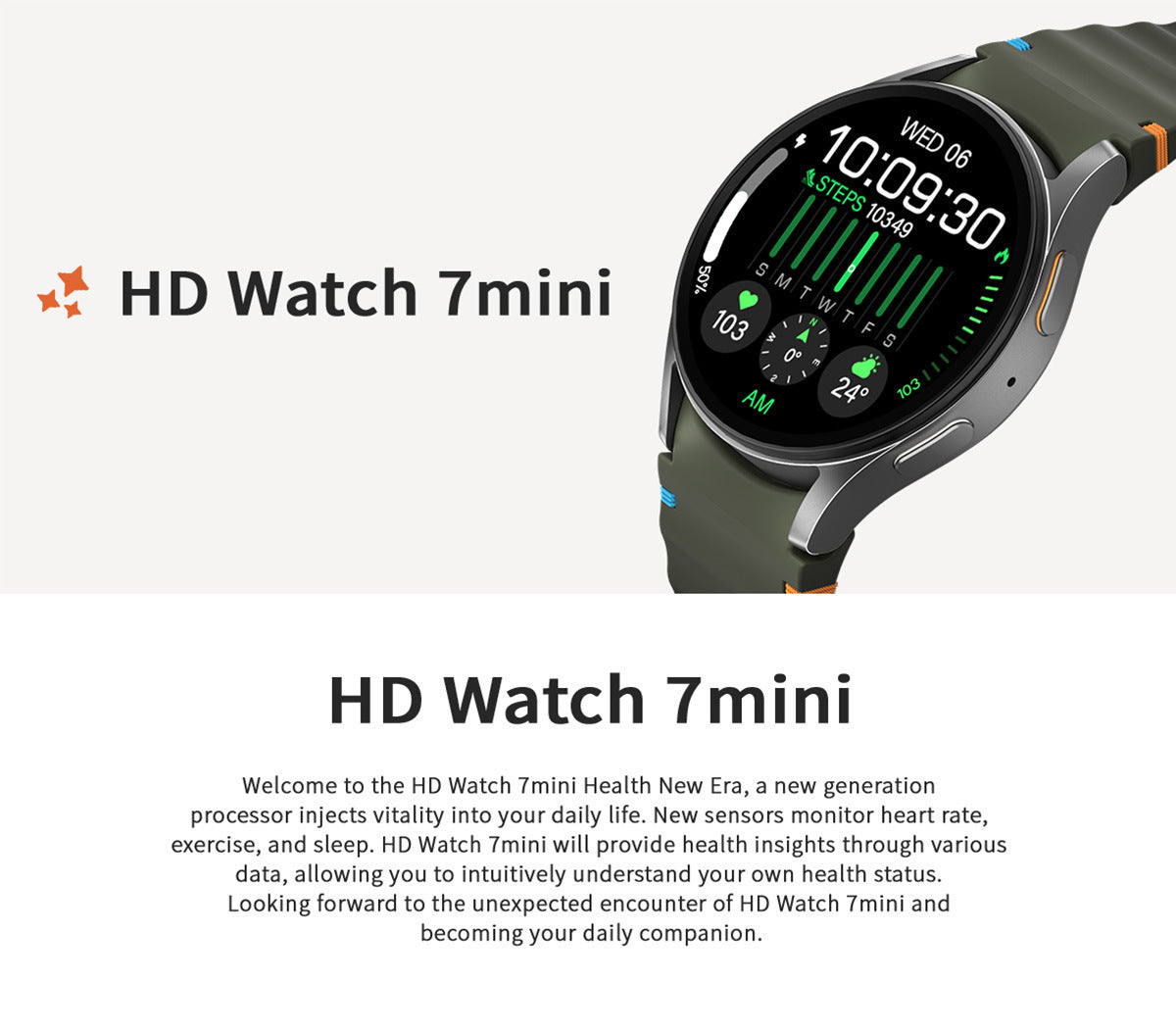 New cross-border HD Watch7 mini smartwatch with a 1.3-inch AMOLED display, Bluetooth connectivity, and heart rate monitoring
