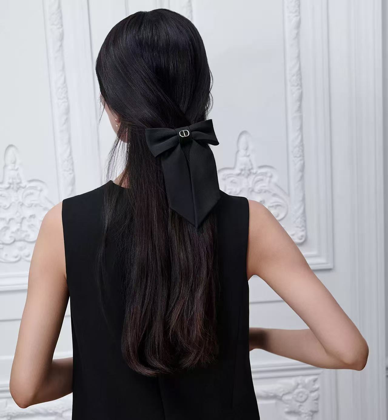 Large Dior Twist Bow Black Grosgrain-Effect Technical Fabric /Reference: CPA00267EGGR_C900