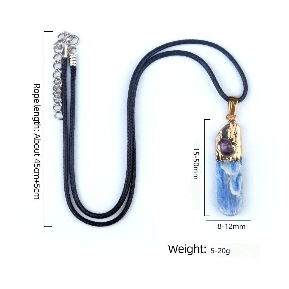 Custom Raw Amethyst & Blue Kyanite Crystal Pendant Necklace – Gold-Tone Double Stone Jewelry | Private Label OEM