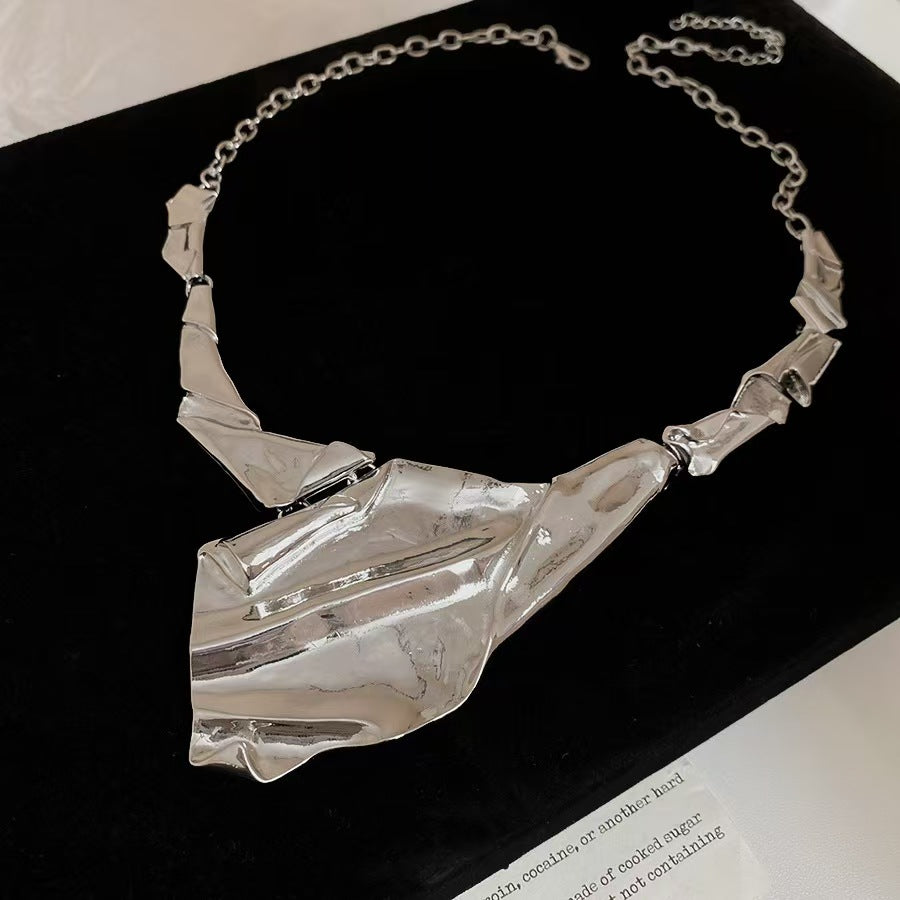 Custom Sculptural Folded Metal Bib Statement Necklace – Handcrafted Private Label Jewelry OEM