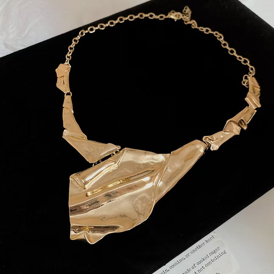 Custom Sculptural Folded Metal Bib Statement Necklace – Handcrafted Private Label Jewelry OEM