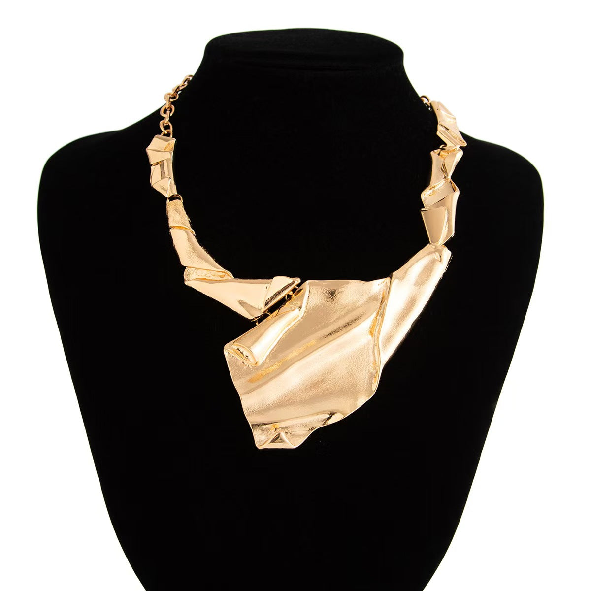 Custom Sculptural Folded Metal Bib Statement Necklace – Handcrafted Private Label Jewelry OEM